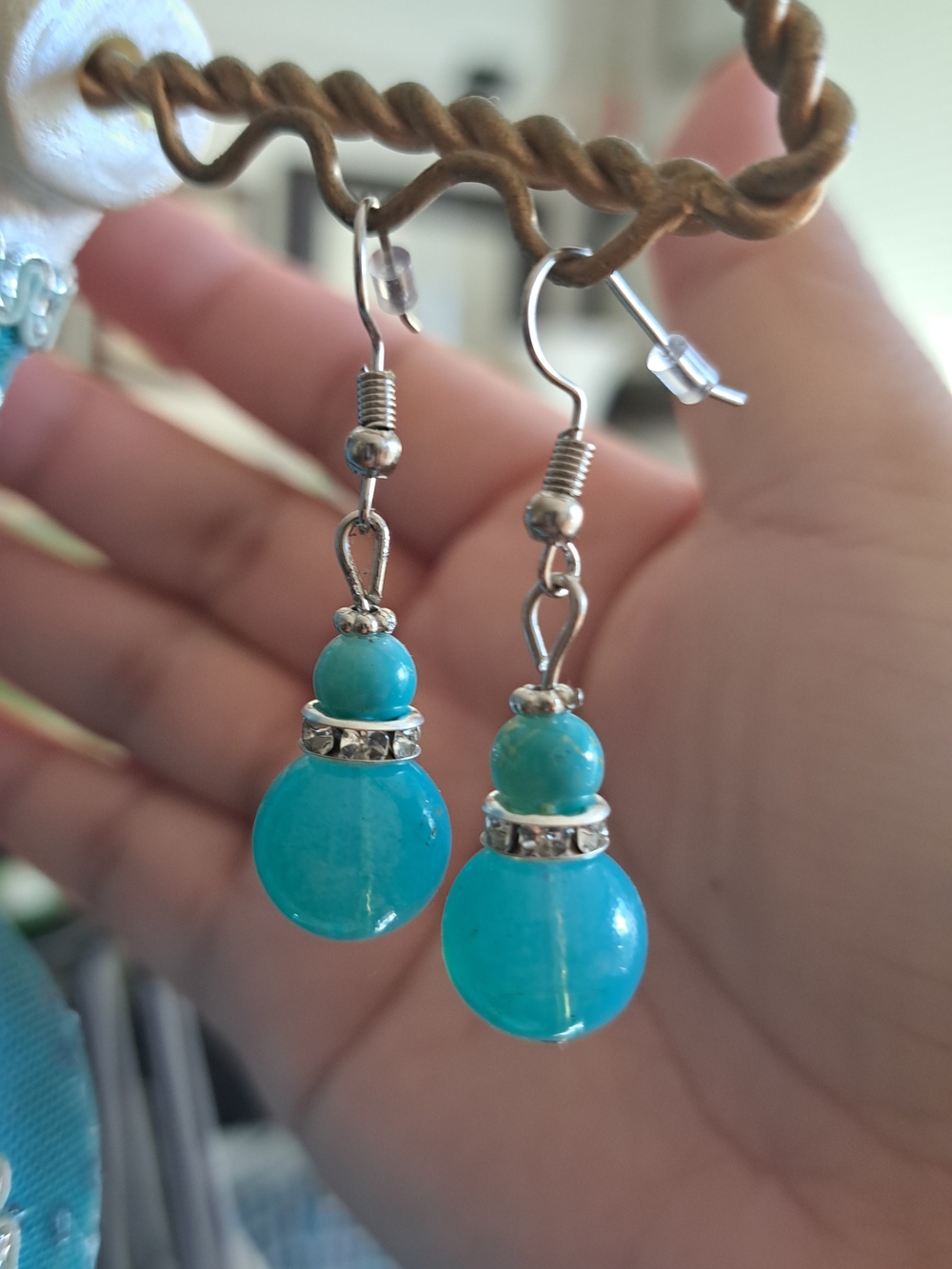 Turquoise Bead Drop Earrings - Unbranded